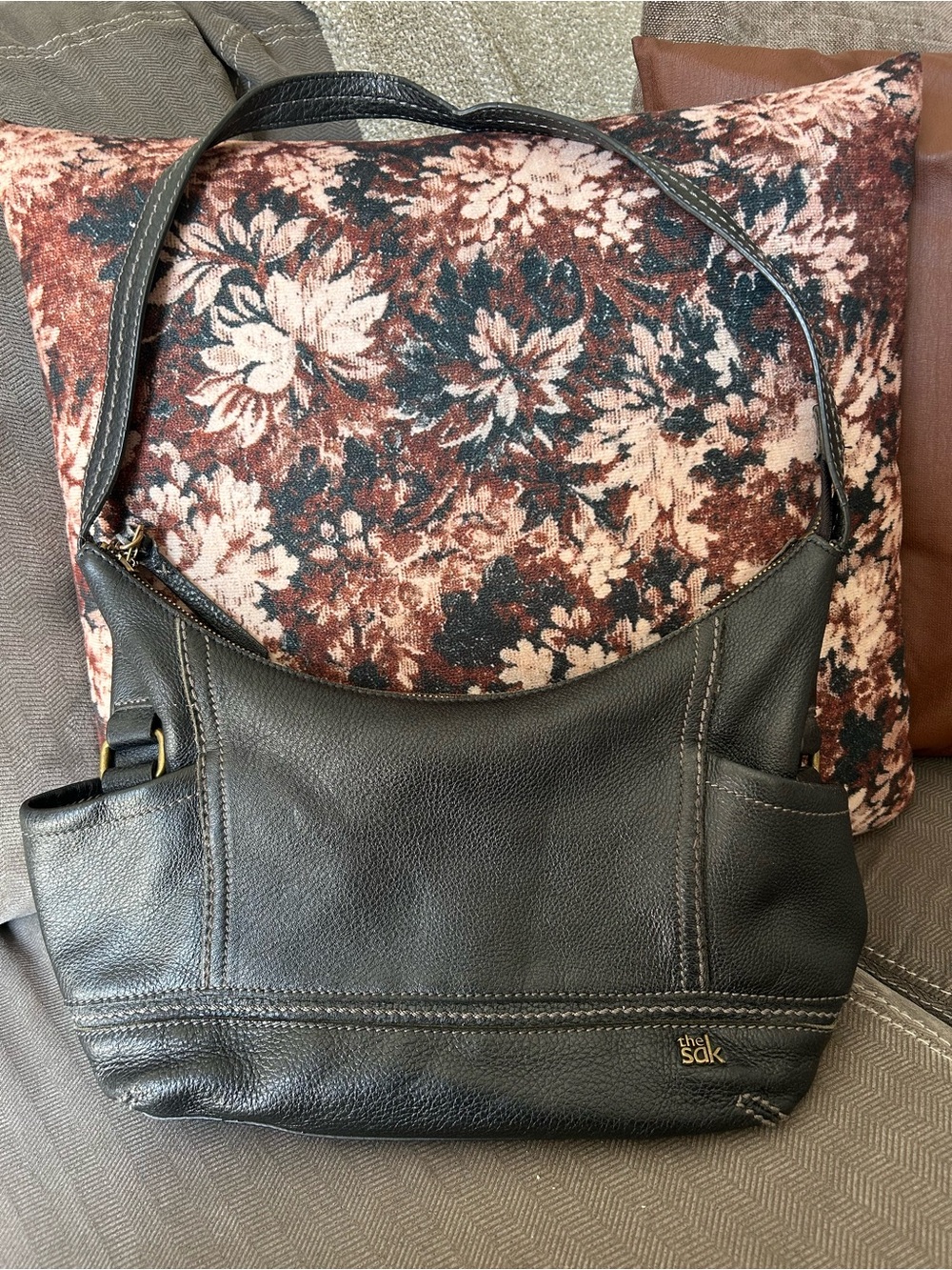 The Sak Black Pebbled Leather Shoulder Tote